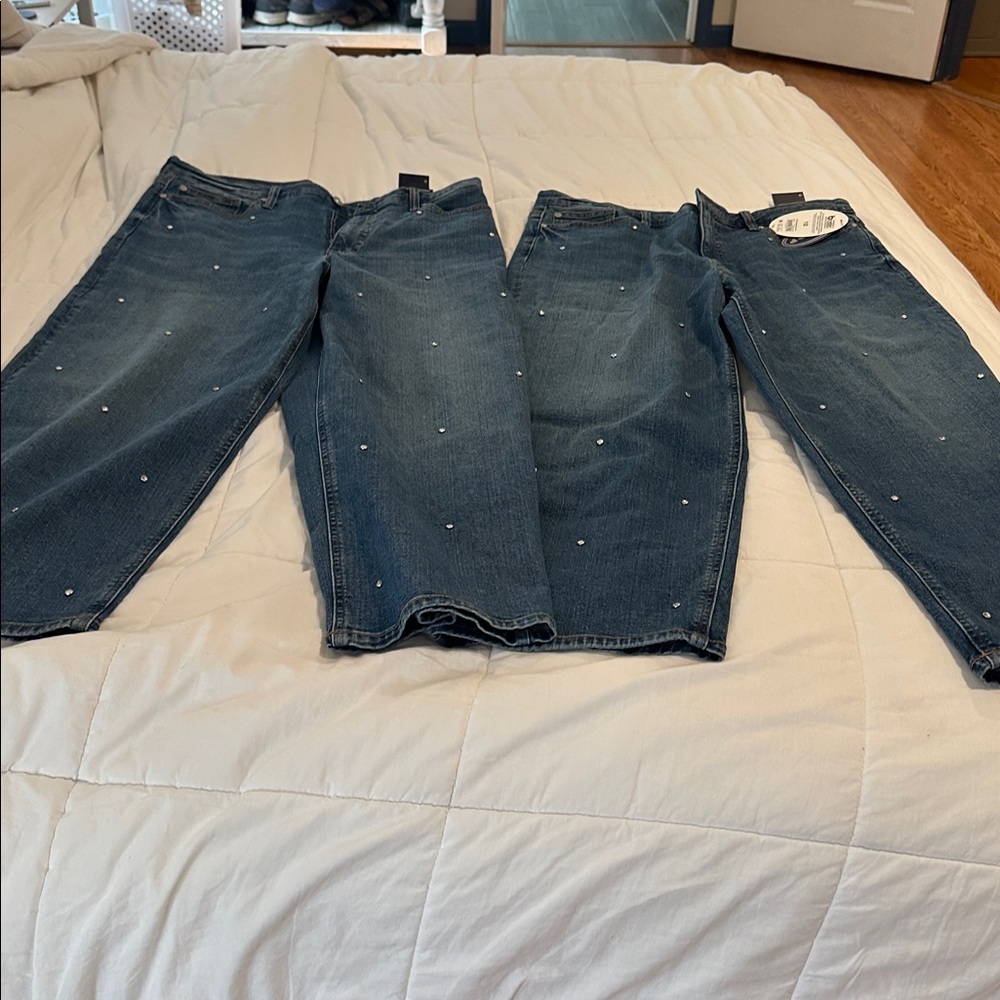Size 12 women’s Scoop brand low slung relaxed crop embellished jeans.